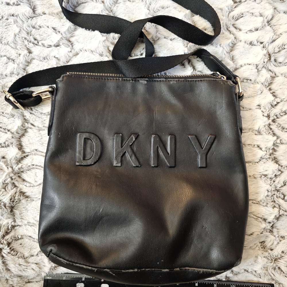 DKNY Black Leather Messenger Bag